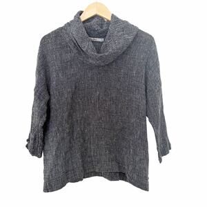 Beau Jours Gray Linen Cowl Neck Top Sz M Flawed